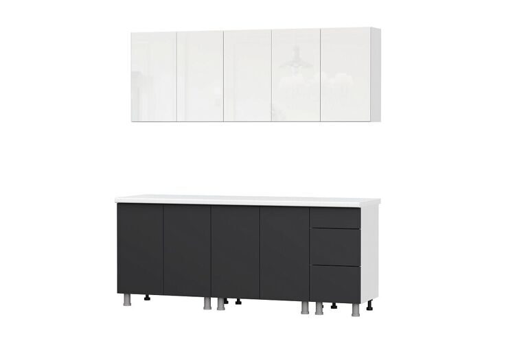Кухонный гарнитур Модерн New (2,0м) (без столешницы) Белый / Белый глянец Бруно / Графит